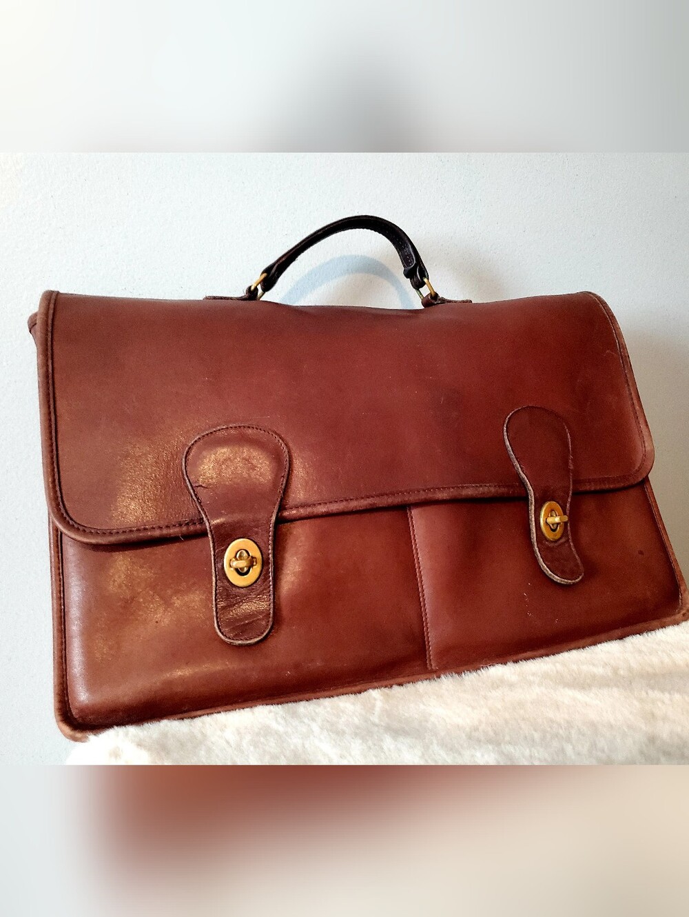 Vintage Coach USA Brown Leather Briefcase 059-0038 Turnlock Work Bag